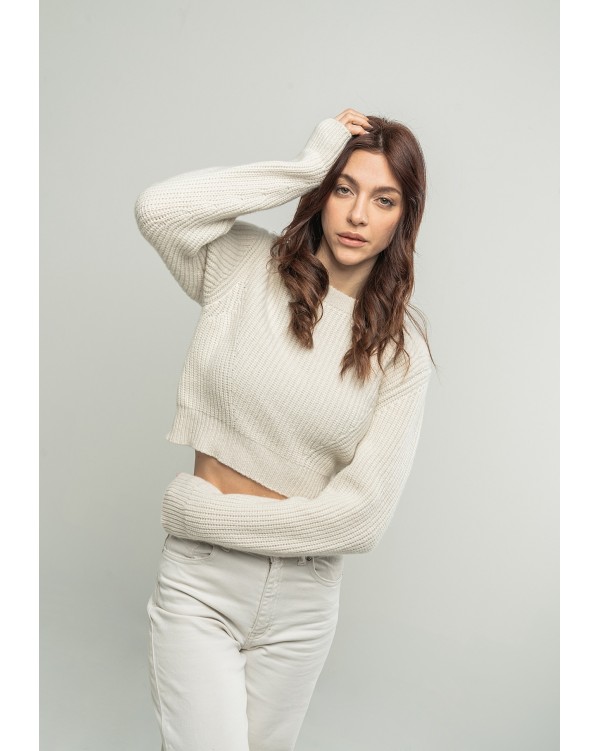 Girocollo crop maglia inglese in cashmere