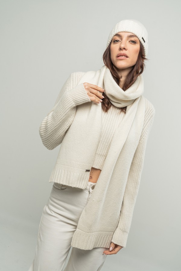 Sciarpa in Cashmere con finale a costine