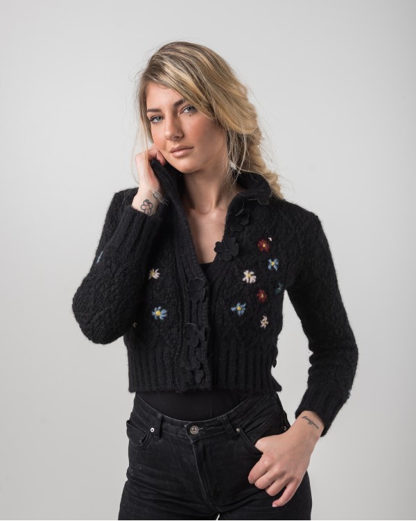 Cardigan con ricamo fiori